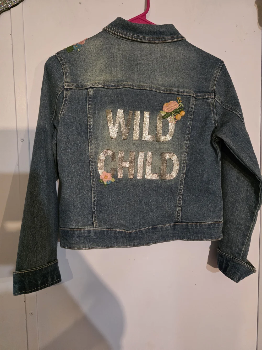 Arizona Jean Denim Jacket Girls Size Large 12 Flowers Wild Child